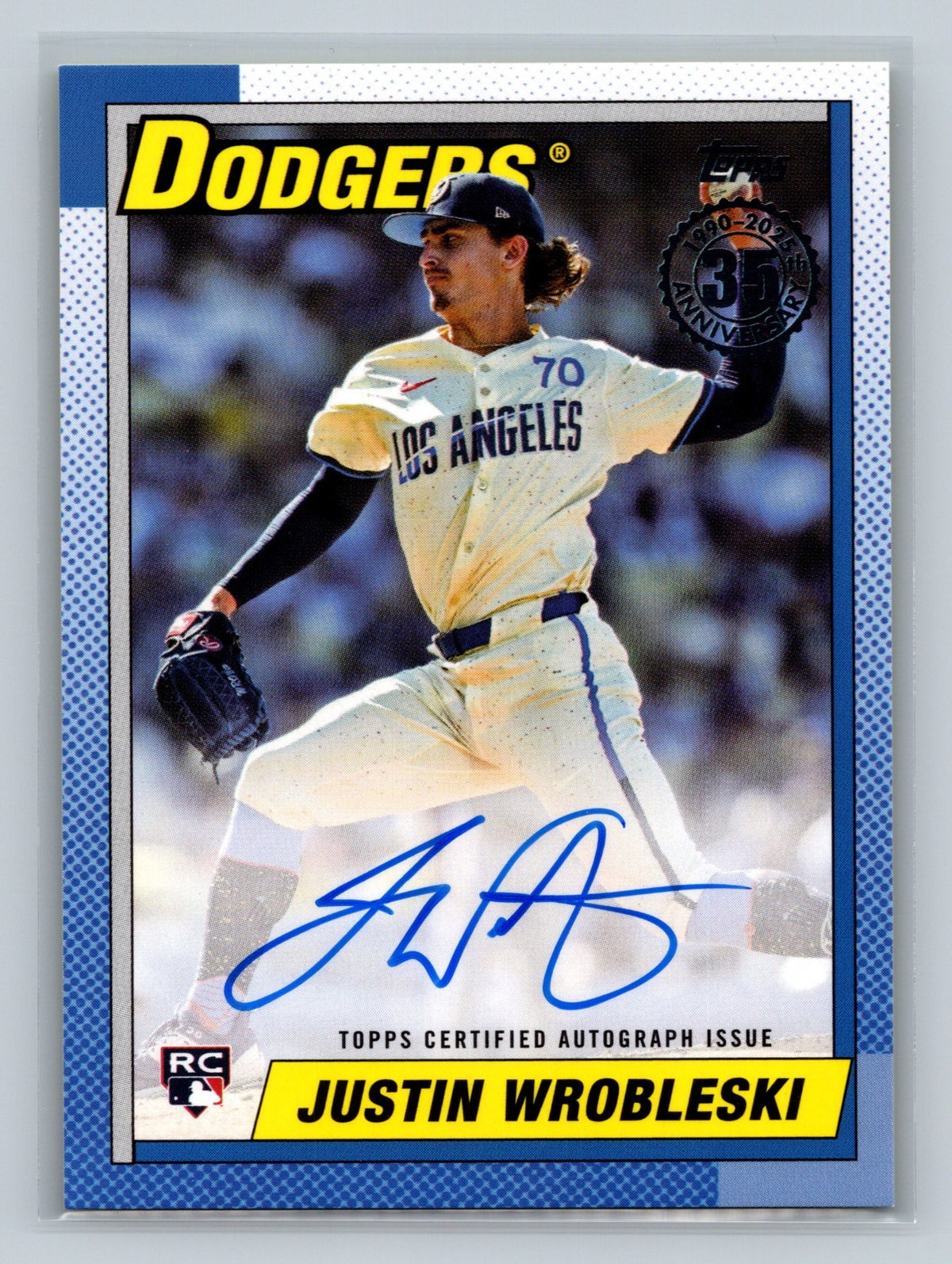 Justin Wrobleski 2025 Topps 1990 35th Anniversary Auto RC #90A-JWR Dodgers