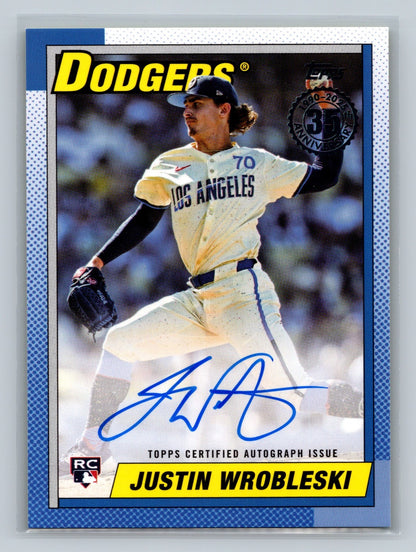 Justin Wrobleski 2025 Topps 1990 35th Anniversary Auto RC #90A-JWR Dodgers