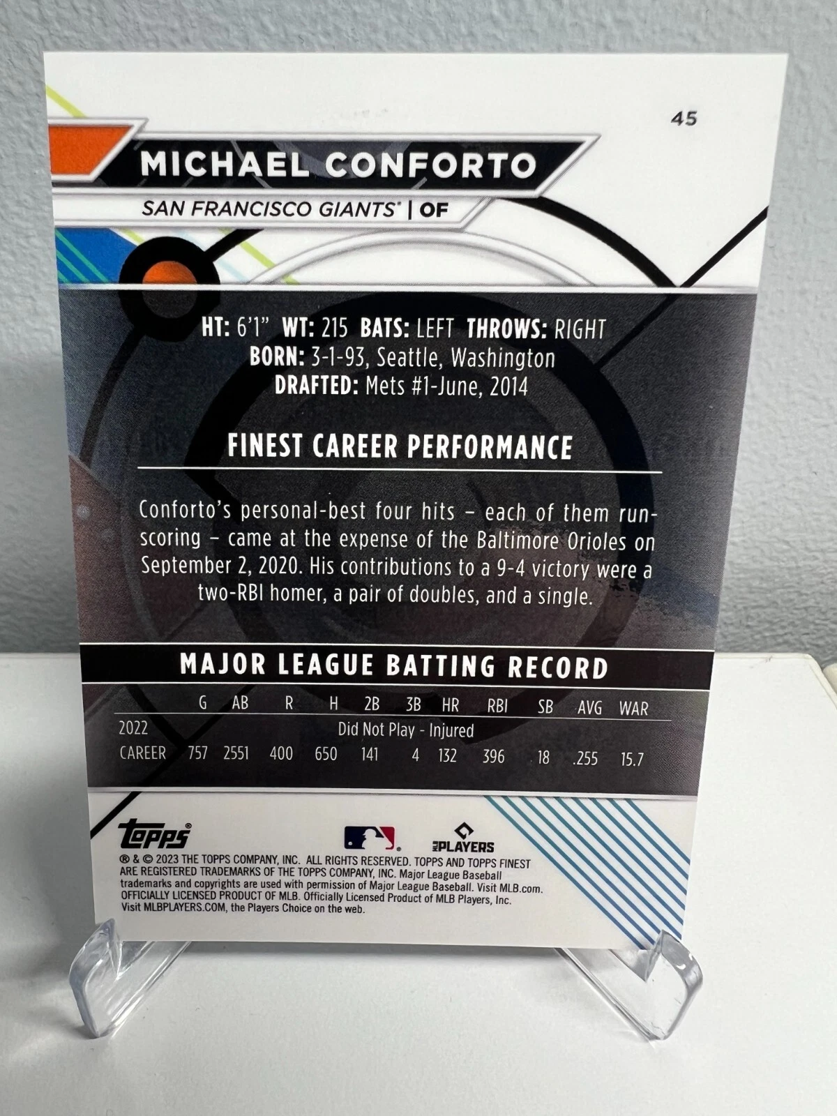 Michael Conforto 2023 Topps Finest Blue Refractor /150 #45 Giants