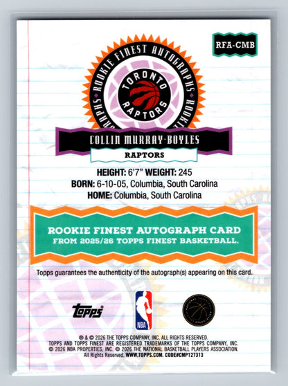 Collin Murray-Boyles 2025-26 Topps Finest Blue X-Fractor Auto RC /99 #RFA-CMB