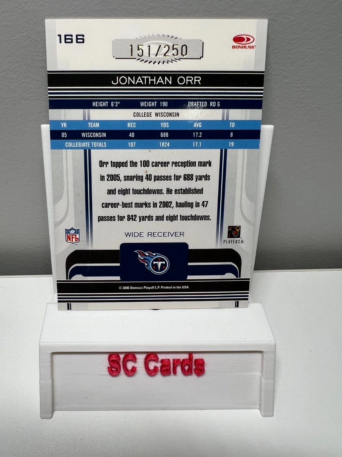 Jonathan Orr 2006 Donruss Gridiron Gear Gold Holofoil Auto /250 #166 Titans