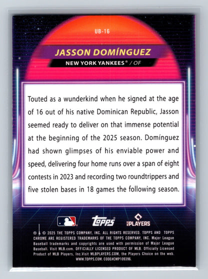 Jasson Dominguez 2025 Topps Chrome Cosmic Ultraviolet Beam #UB-16 Yankees