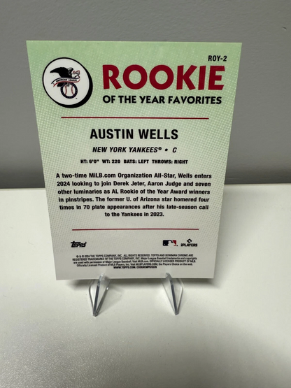 Austin Wells 2024 Bowman Chrome Rookie Of The Year Favorites Mojo Green RC /99