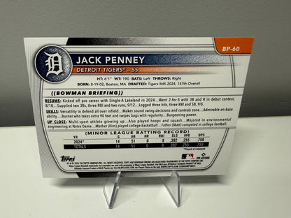 Jack Penney 2025 Bowman 1st Sky Blue Paper /499 #BP-60 Tigers