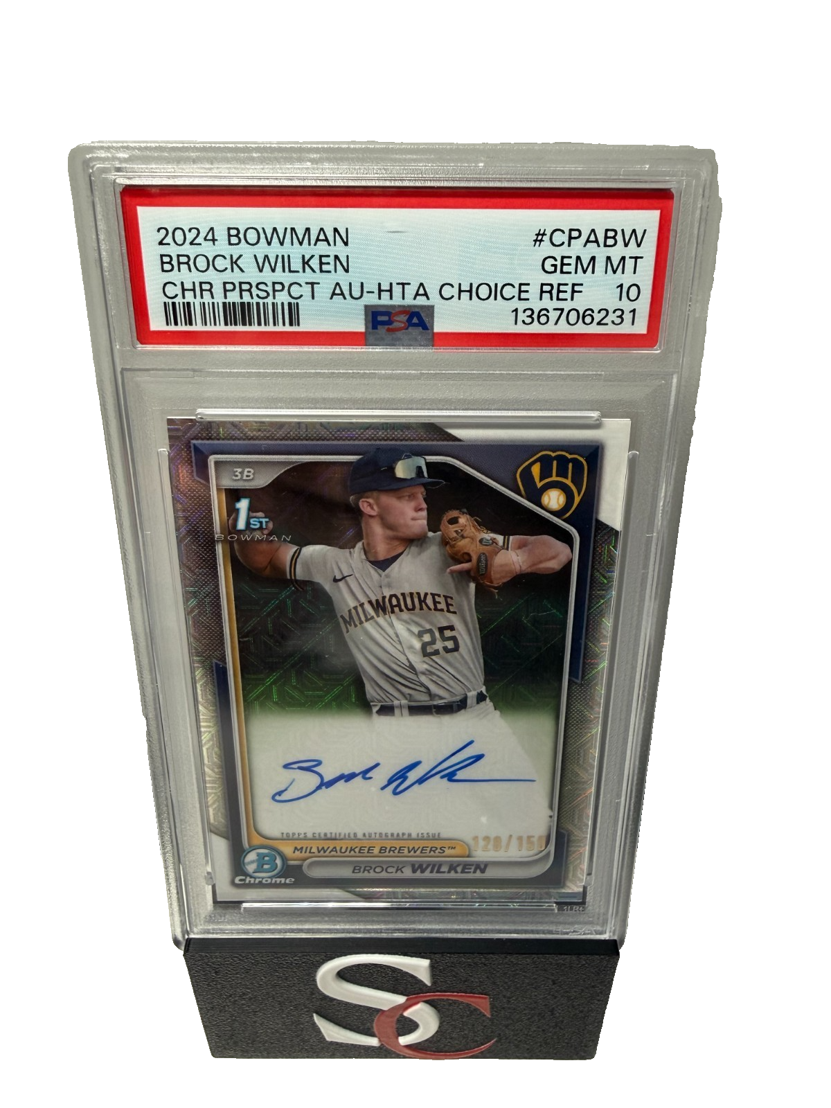 Brock Wilken 2024 Bowman Chrome 1st HTA Choice Mojo Refractor Auto /150 PSA 10