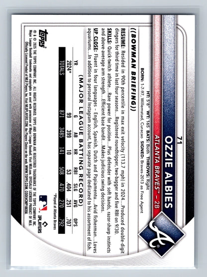 Ozzie Albies 2025 Bowman Sky Blue /499 #71 Braves