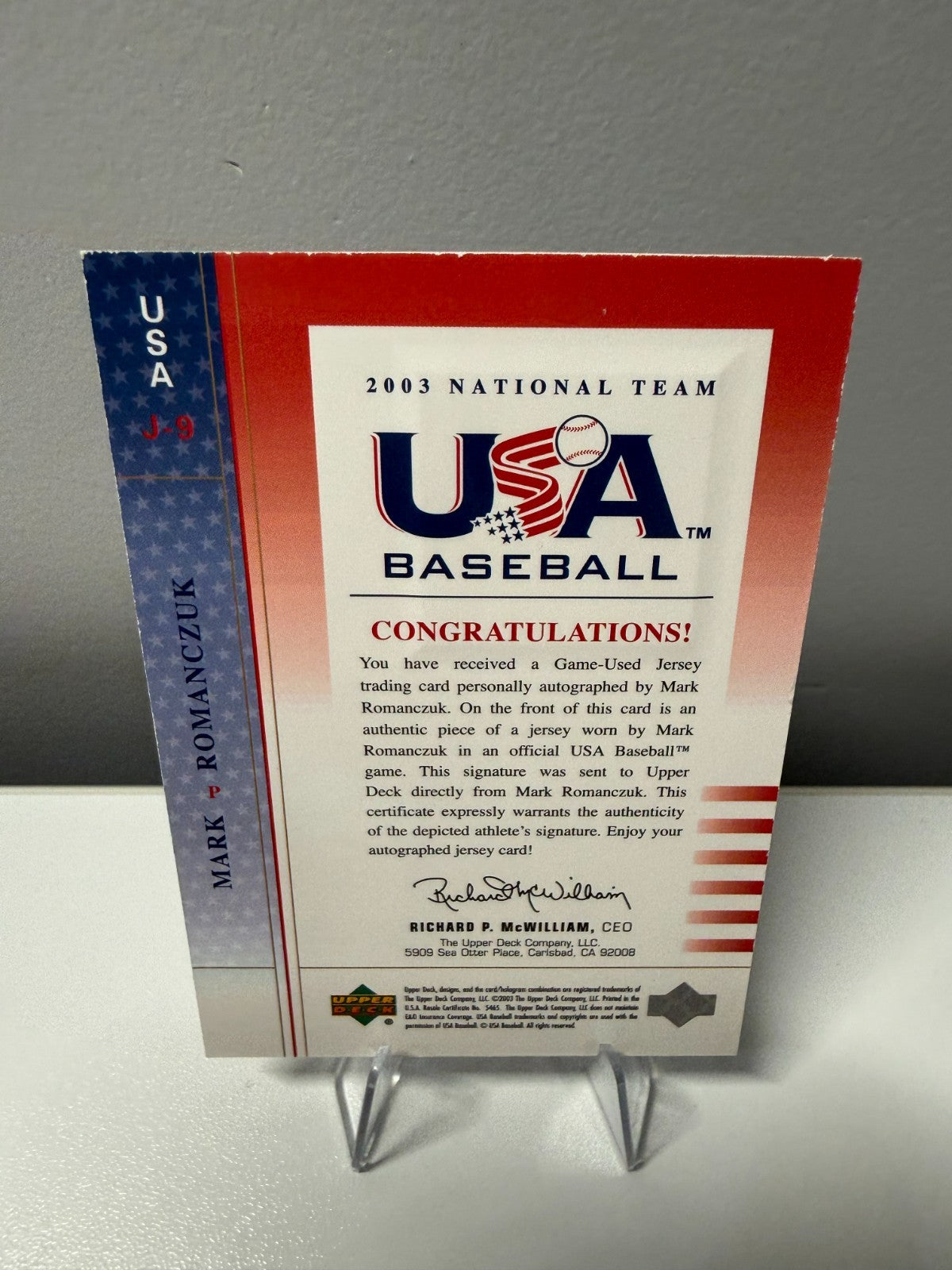 Mark Romanczuk 2003 Upper Deck USA Baseball Blue Ink Auto /150 #J-9