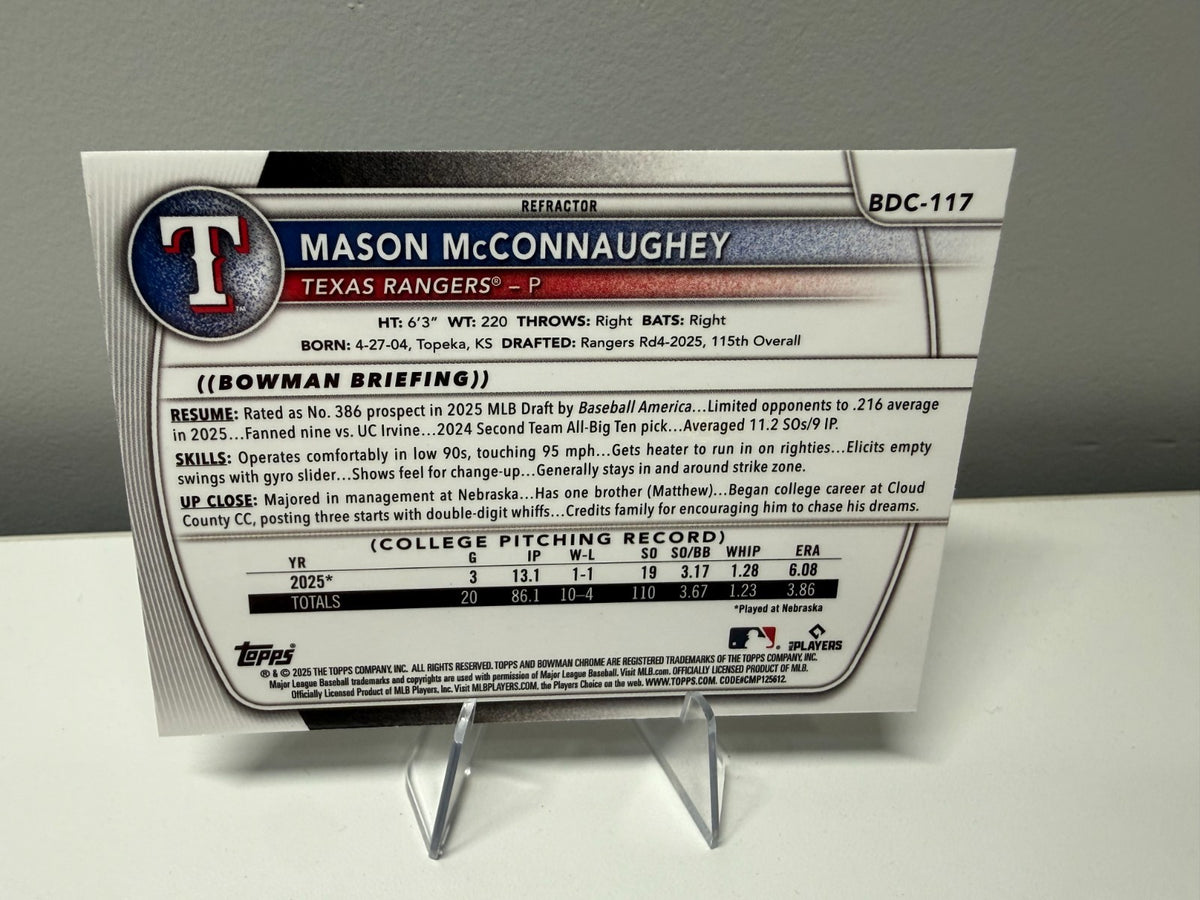 Mason McConnaughey 2025 Bowman Chrome 1st Refractor  #BDC-117 Rangers