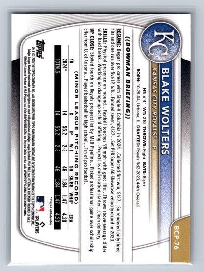Blake Wolters 2025 Bowman Chrome 1st Blue Geometric Refractor /150 #BCP-76