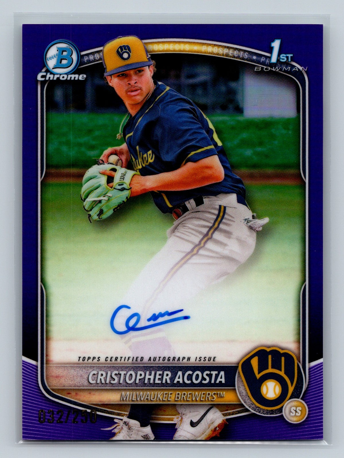 Cristopher Acosta 2025 Bowman Chrome 1st Purple Refractor Auto /250 #CPA-CAC