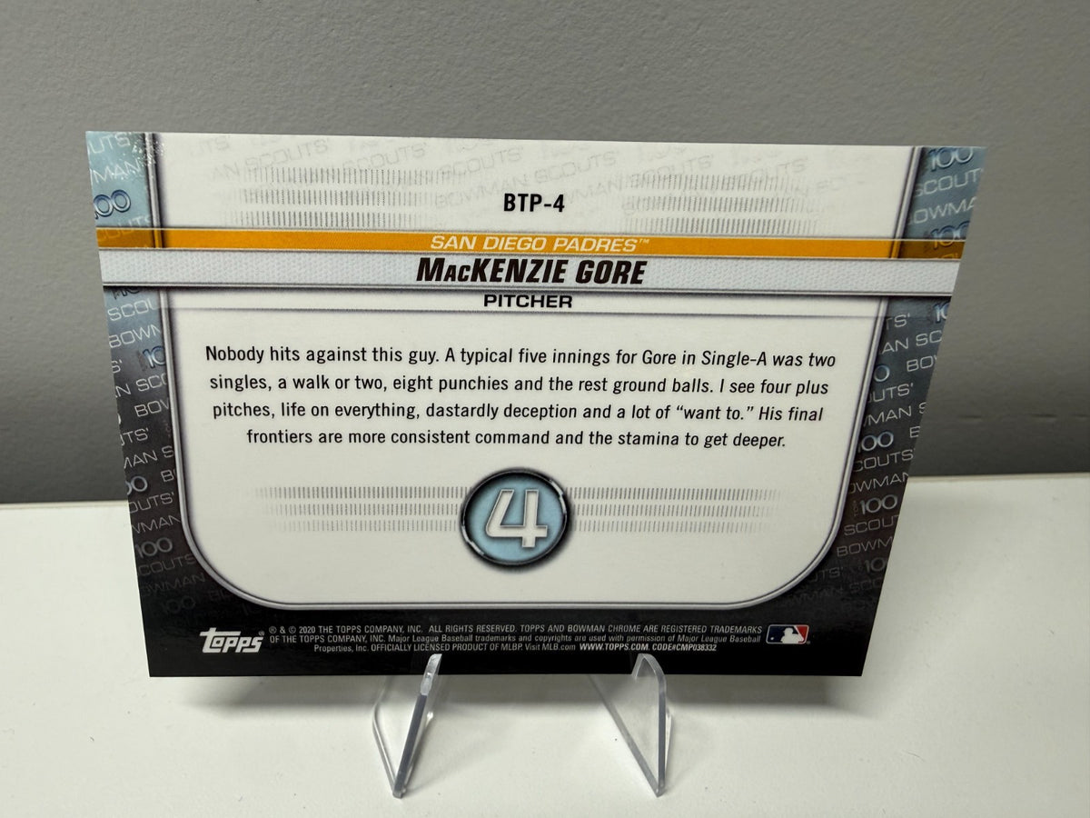 MacKenzie Gore 2020 Bowman Chrome Scouts Top 100 Atomic Refractor /150 #BTP-4