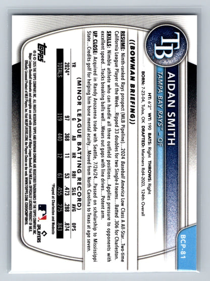 Aidan Smith 2025 Bowman Chrome Prospects Lava Refractor /399 #BCP-81 Rays