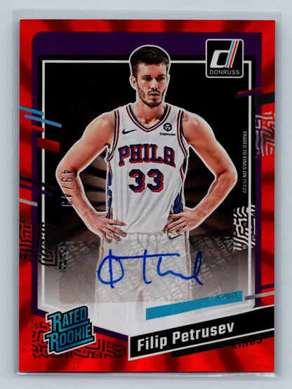 Filip Petrusev 2023-24 Panini Donruss Rated Rookie Red Laser Auto /49 #297
