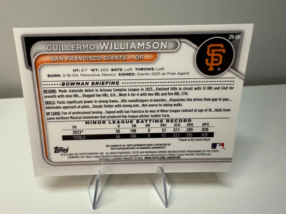 Guillermo Williamson 2024 Bowman Chrome 1st Yellow Refractor Auto /75 #CPA-GWI