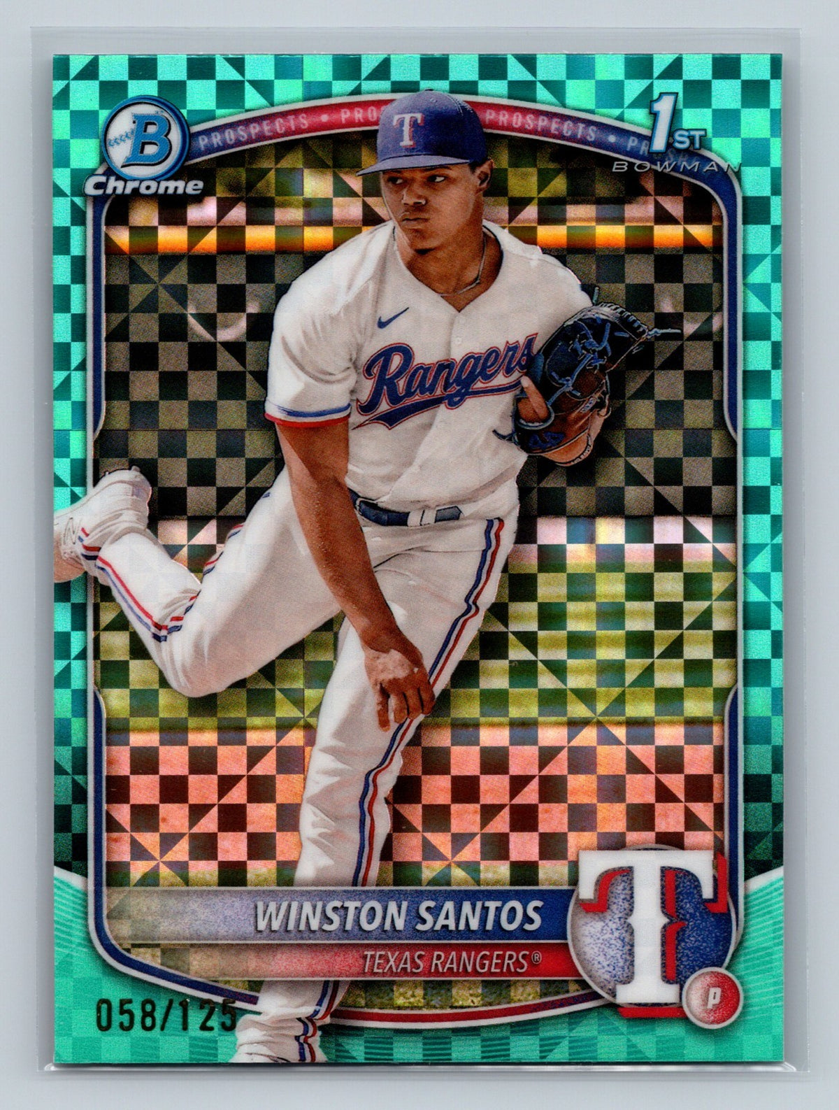 Winston Santos 2025 Bowman Chrome 1st Aqua X-Fractor /125 #BCP-121 Rangers