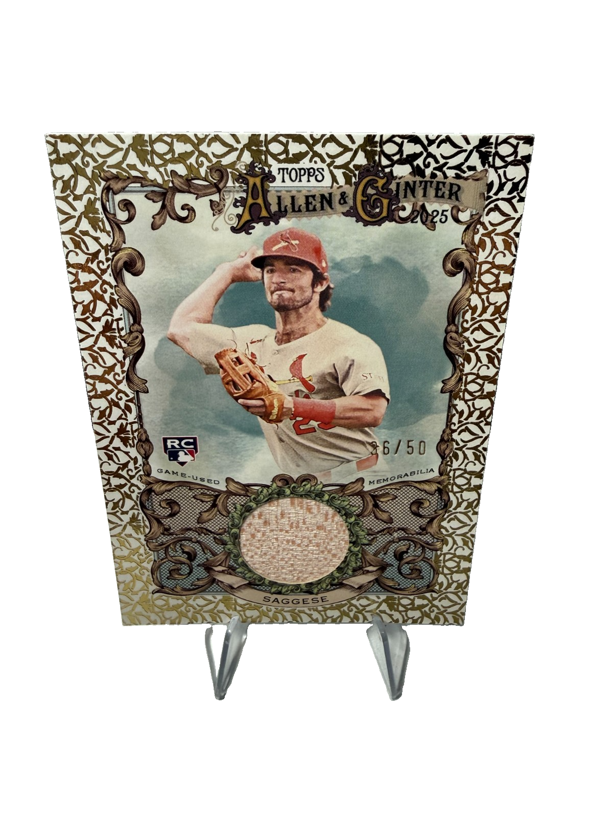 Thomas Saggese 2025 Topps Allen & Ginter Gold Foil Filagree Relic RC /50