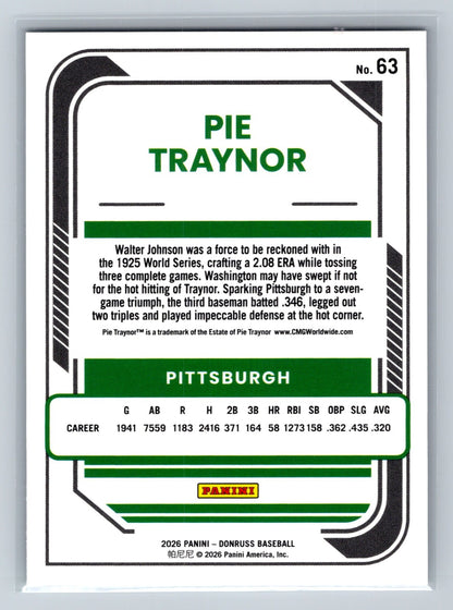 Pie Traynor 2026 Panini Donruss Laser #63 Pirates