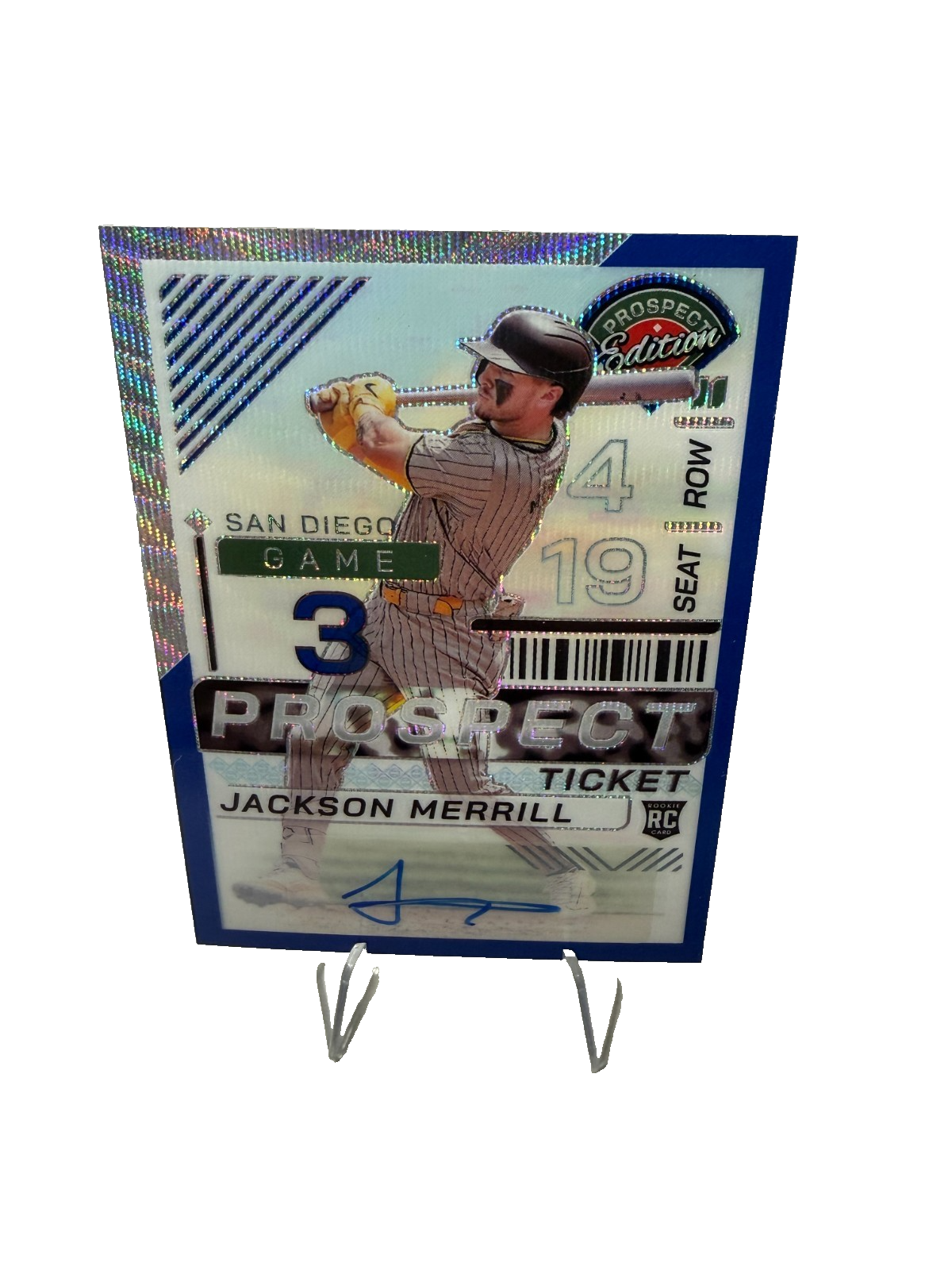 Jackson Merrill 2024 Panini Prospects Ticket Blue Wave Auto /75 #27 Padres