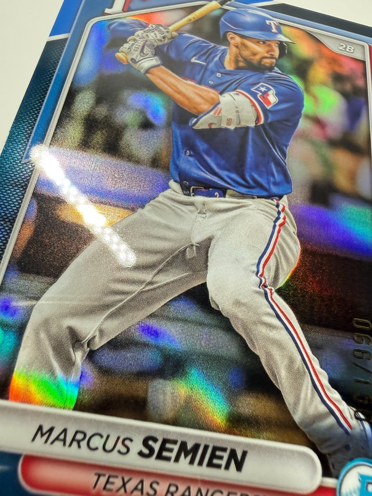 Marcus Semien 2024 Bowman Chrome Blue Refractor /150 #6 Rangers