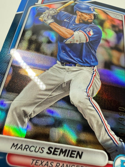 Marcus Semien 2024 Bowman Chrome Blue Refractor /150 #6 Rangers