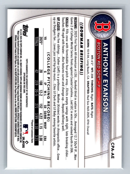 Anthony Eyanson 2025 Bowman Draft Chrome 1st Auto #CPA-AE Red Sox