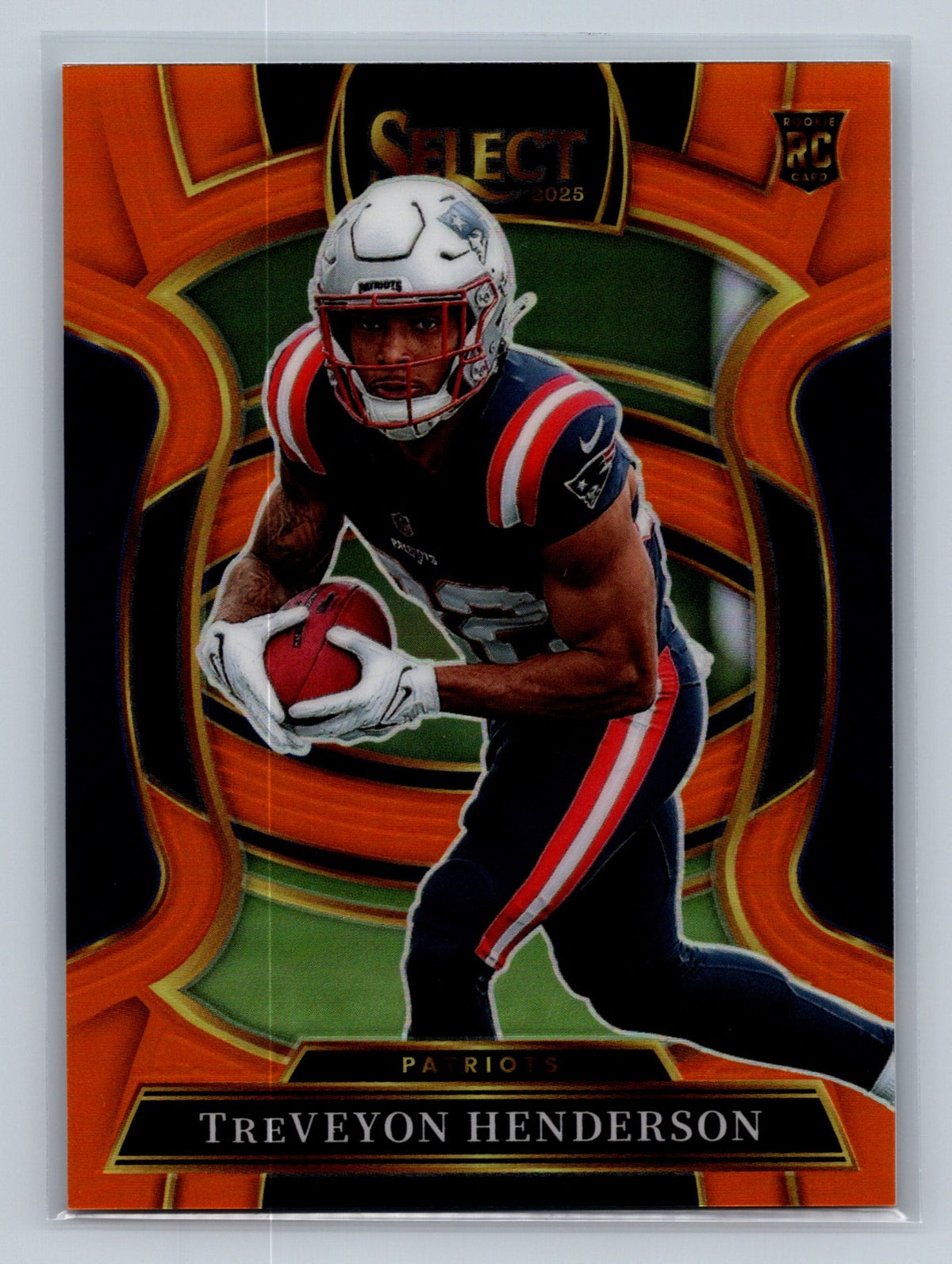 Treveyon Henderson 2025 Panini Select Concourse Orange Prizm RC /49 #78 Patriots