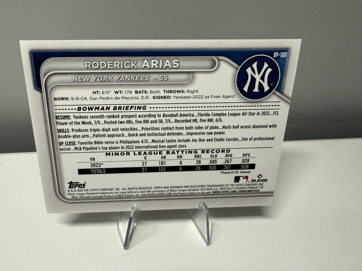 Roderick Arias 2024 Bowman Paper Prospect Pink /175 #BP-100 Yankees