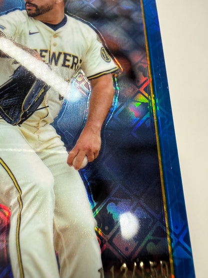 Nestor Cortes 2025 Topps Chrome Blue Logofractor /150 #22 Brewers
