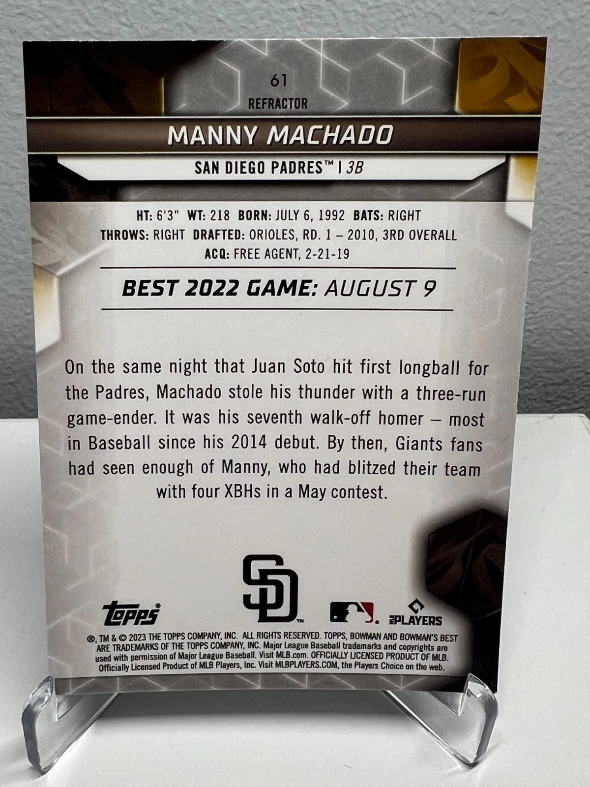 Manny Machado 2023 Bowman's Best Refractor #61 Padres