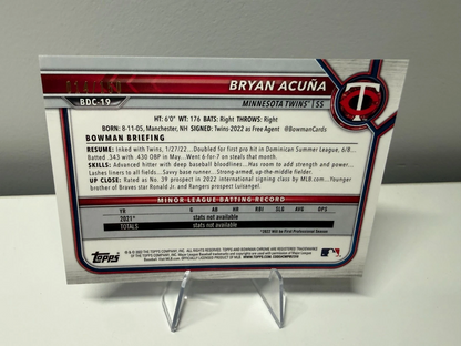 Bryan Acuna 2022 Bowman Draft Chrome Blue Refractor /150 #BDC-19 Twins