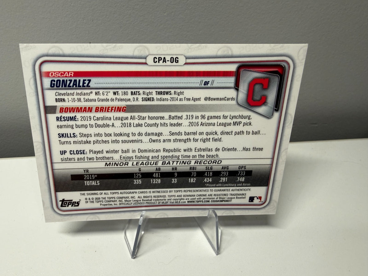 Oscar Gonzalez 2020 Bowman Chrome 1st Purple Refractor Auto /250 #CPA-OG