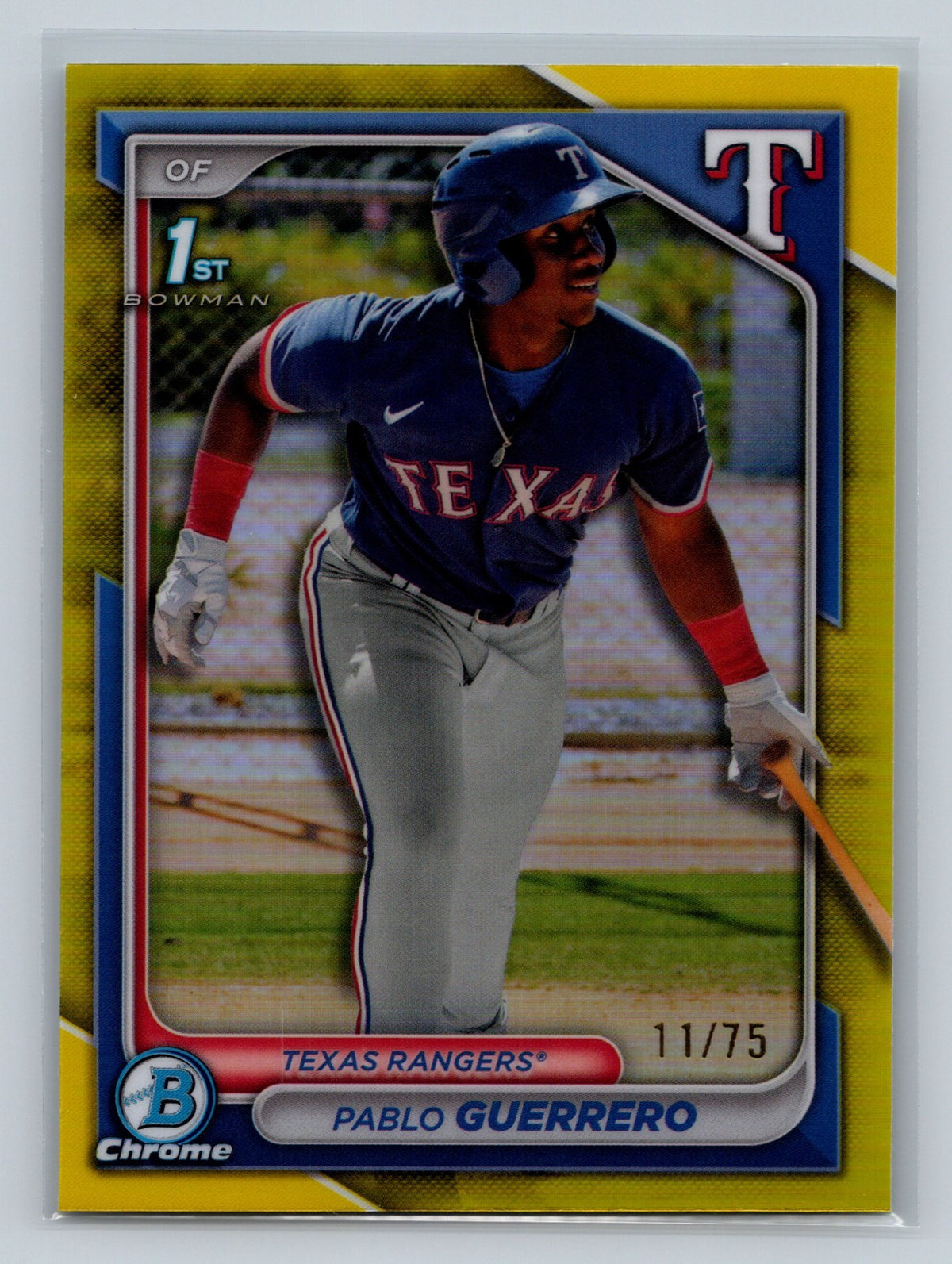 Pablo Guerrero 2024 Bowman Chrome 1st Yellow Refractor /75 #BCP-212 Rangers
