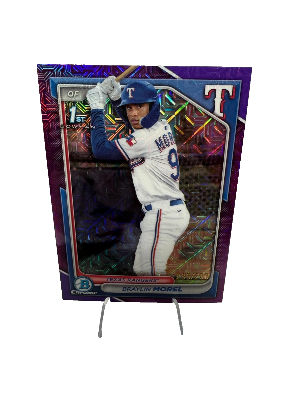 Braylin Morel 2024 Bowman Chrome 1st Purple Mojo Refractor /250 #BCP-192 Rangers