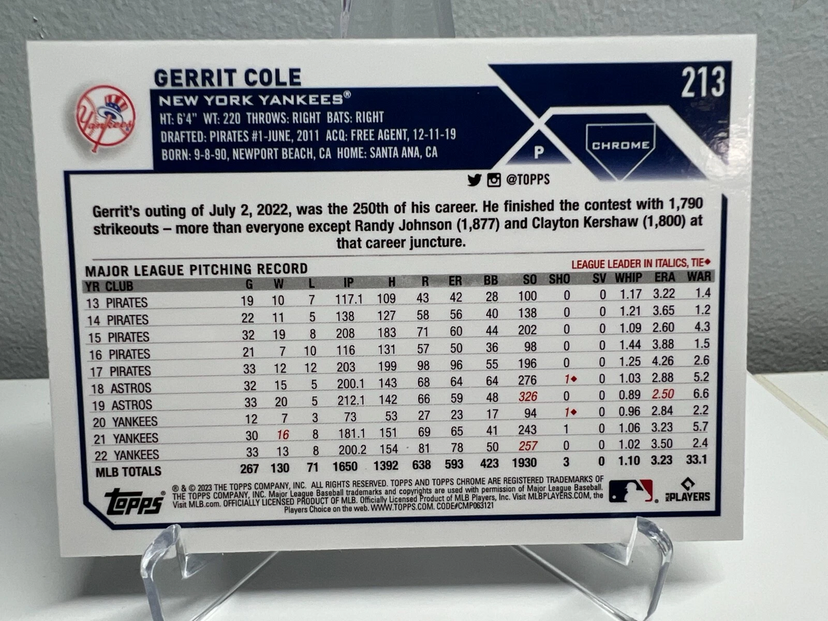 Gerrit Cole 2023 Topps Chrome Prism Refractor #213 Yankees