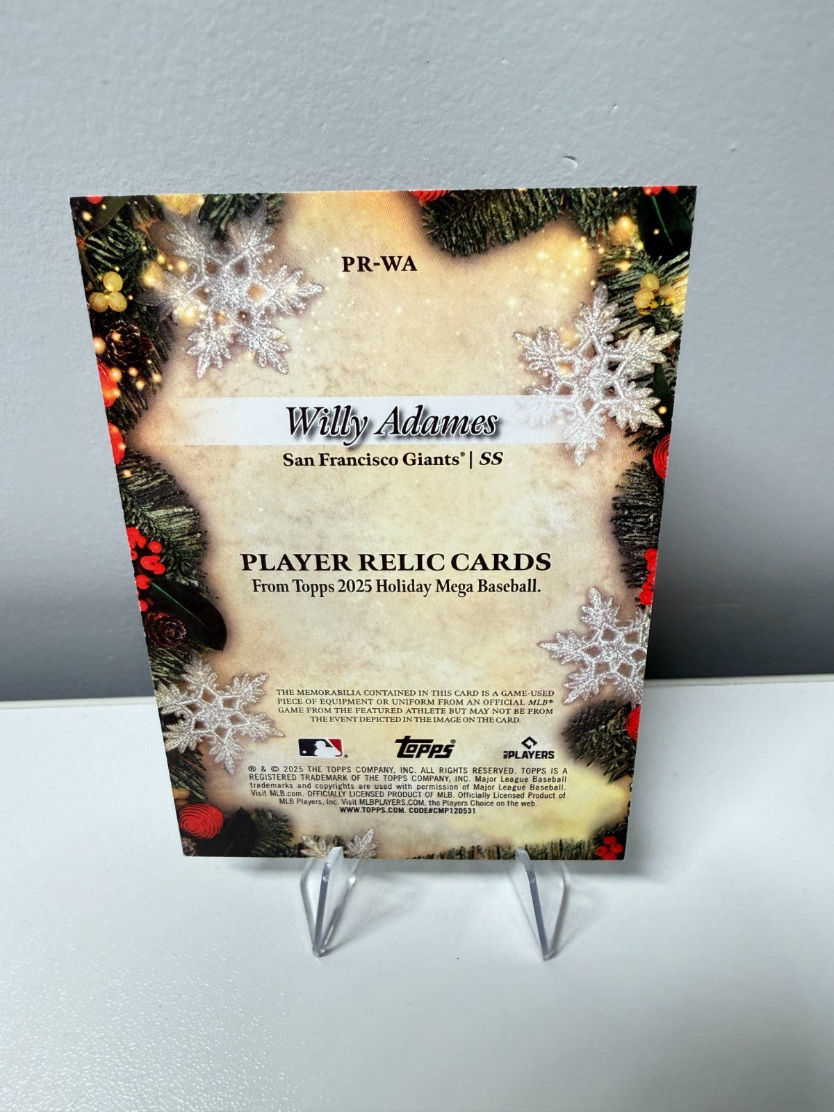 Willy Adames 2025 Topps Holiday Player Relic #PR-WA Giants