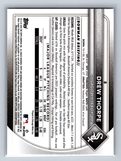Drew Thorpe 2025 Bowman Chrome Pink Mojo Refractor RC /199 #8 White Sox