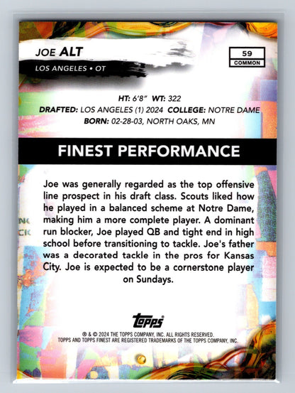 Joe Alt 2024 Topps Finest Common Blue Checkerboard Refractor RC /99 #59 Angeles