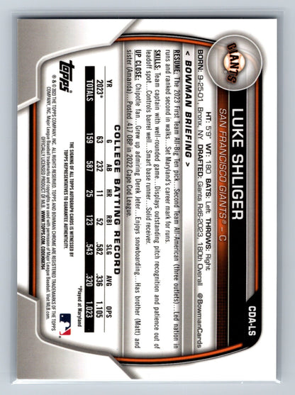 Luke Shliger 2023 Bowman Draft Chrome 1st Auto #CDA-LS Giants