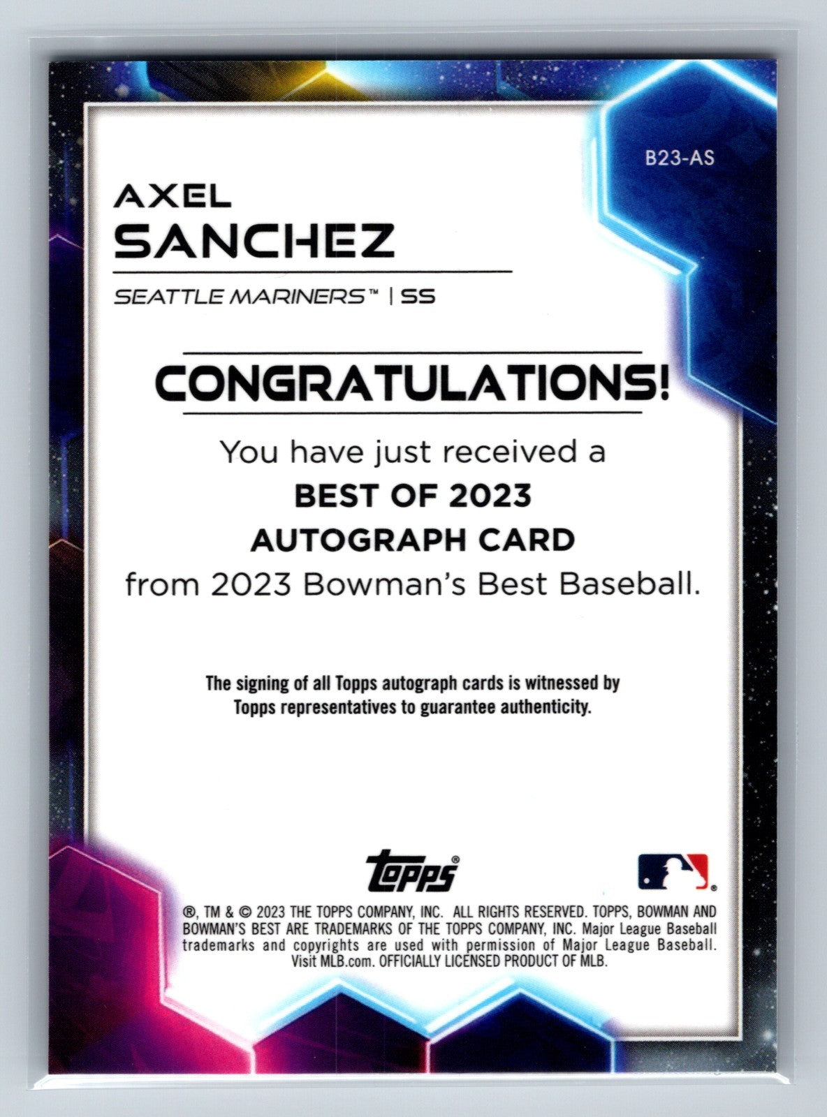 Axel Sanchez 2023 Bowman's Best Auto #B23-AS Mariners