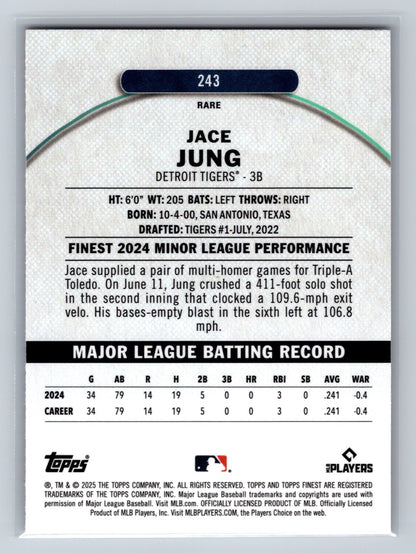 Jace Jung 2025 Topps Finest Rare Magenta Refractor RC /200 #243 Tigers