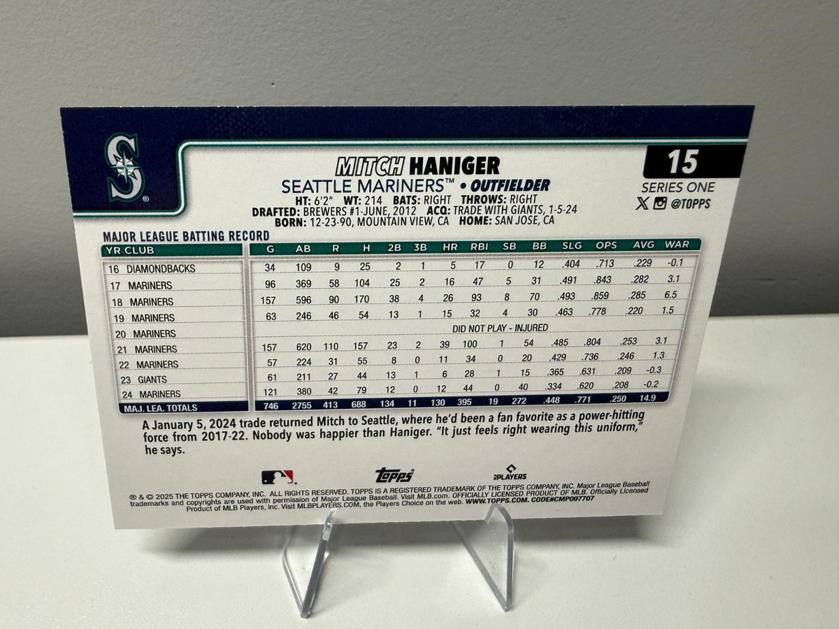 Mitch Haniger 2025 Topps Series 1 Team Logo Border #15 Mariners