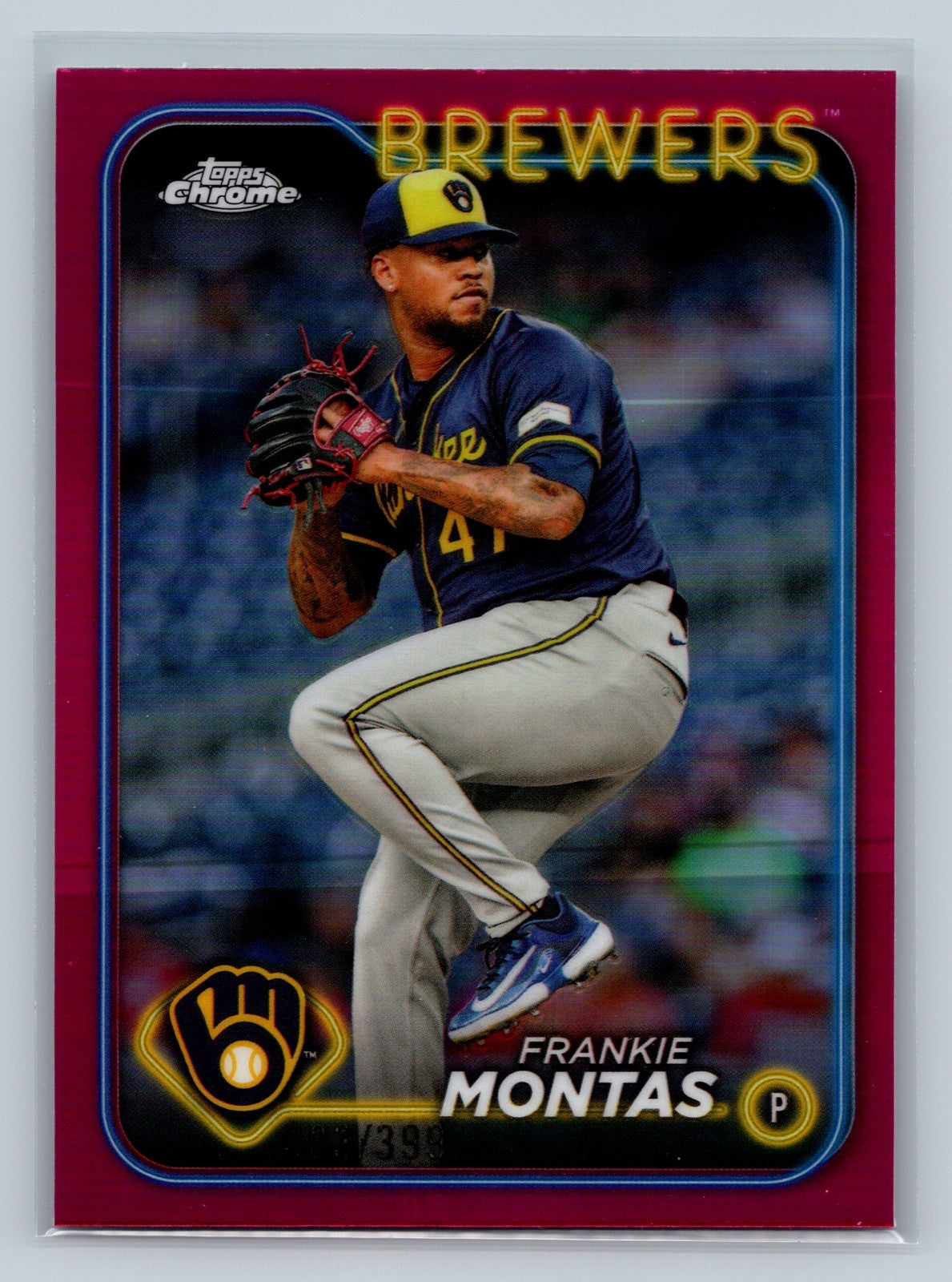 Frankie Montas 2024 Topps Chrome Update Magenta Refractor /399 #USC82 Brewers