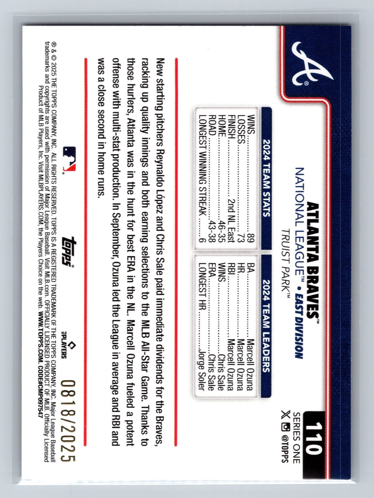 2025 Topps Series 1 Gold /2025 #110 Braves