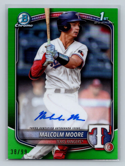 Malcolm Moore 2025 Bowman Chrome 1st Green Refractor Auto /99 #CPA-MMO Rangers