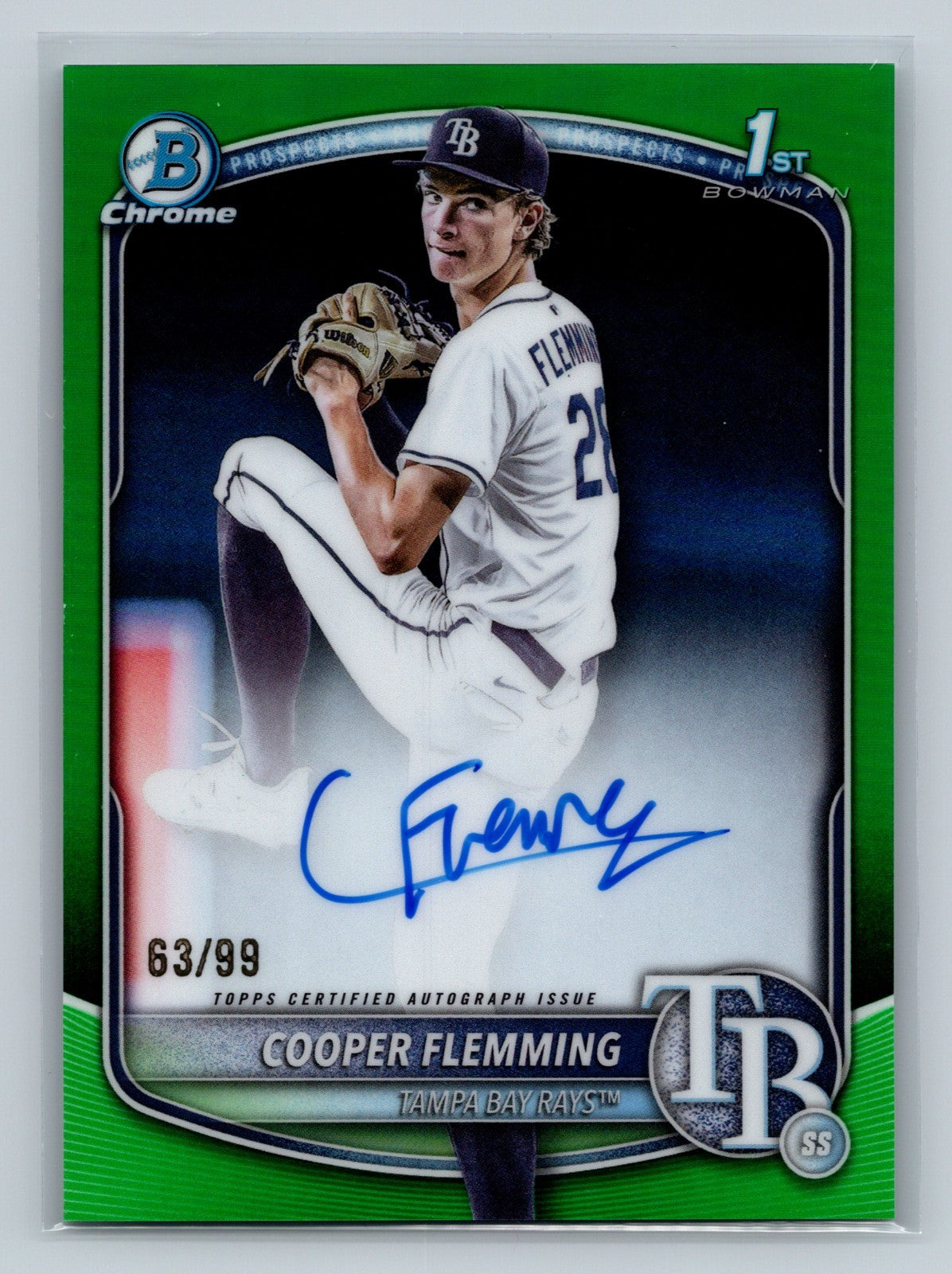 Cooper Flemming 2025 Bowman Draft Chrome 1st Green Auto /99 #CPA-CF Rays