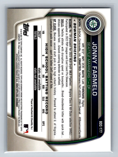 Jonny Farmelo 2023 Bowman Draft Chrome 1st Aqua Lunar Refractor /125 #BDC-177