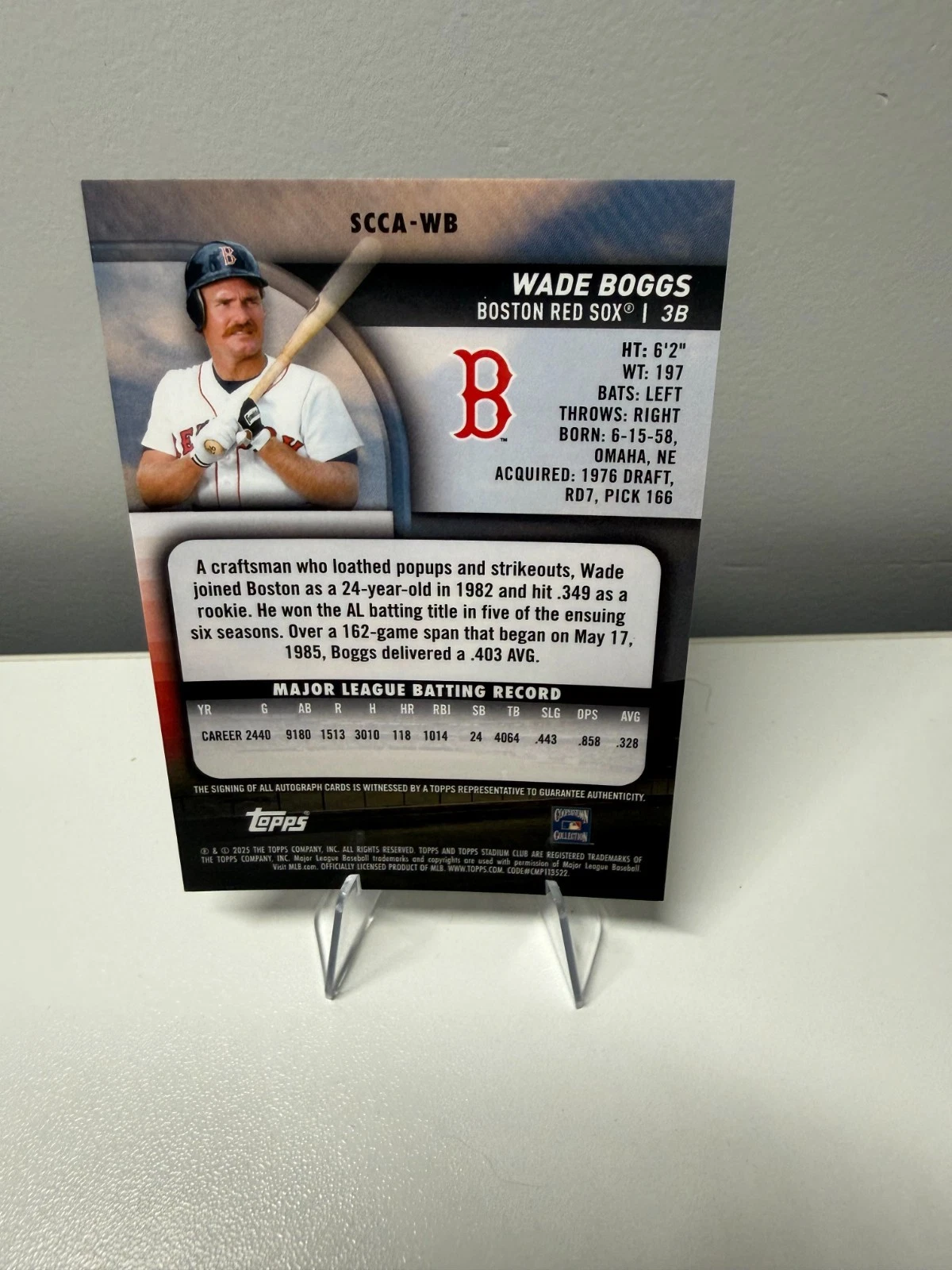 Wade Boggs 2025 Topps Stadium Club Chrome Gold Refractor Auto /50 #SCCA-WB