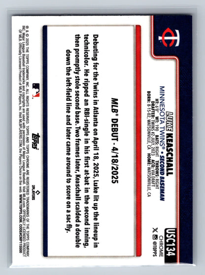 Luke Keaschall 2025 Topps Chrome Purple RayWave Refractor RC /250 #USC-134 Twins