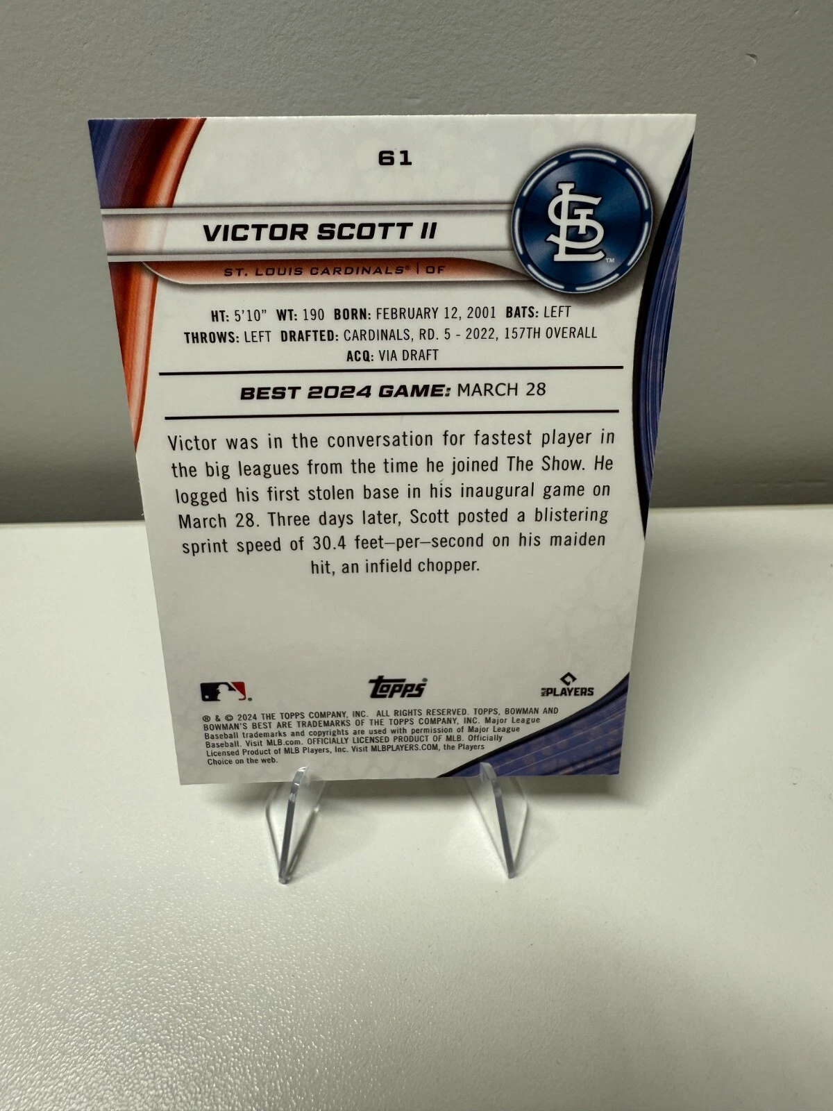 Victor Scott II 2024 Bowmans Best Green Refractor RC /99 #61 Cardinals