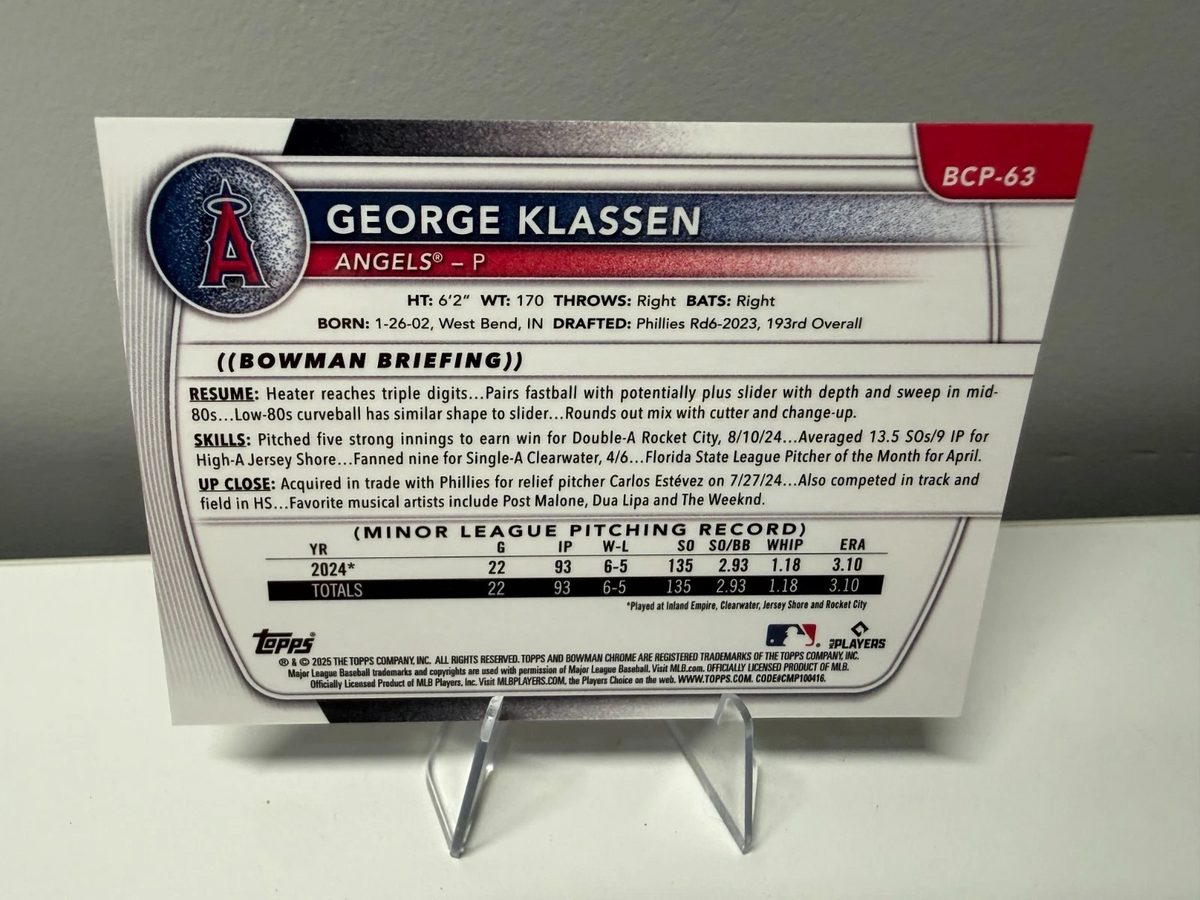 George Klassen 2025 Bowman Chrome 1st Purple RayWave Refractor /250 #BCP-63